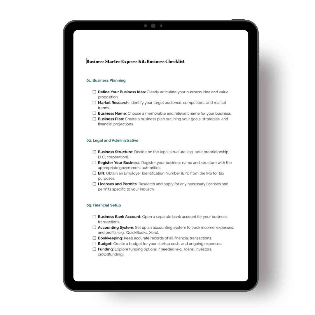 Business Starter Express Kit Business checklist